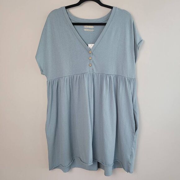 NWT Urban Outfitters medium blue babydoll top tunic dress with pockets boho - Picture 1 of 10